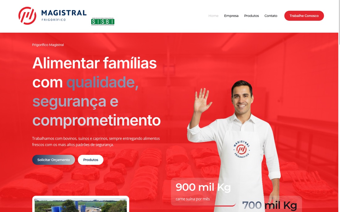 Captura do site do Frigorífico Magistral, com o Paulo na abertura